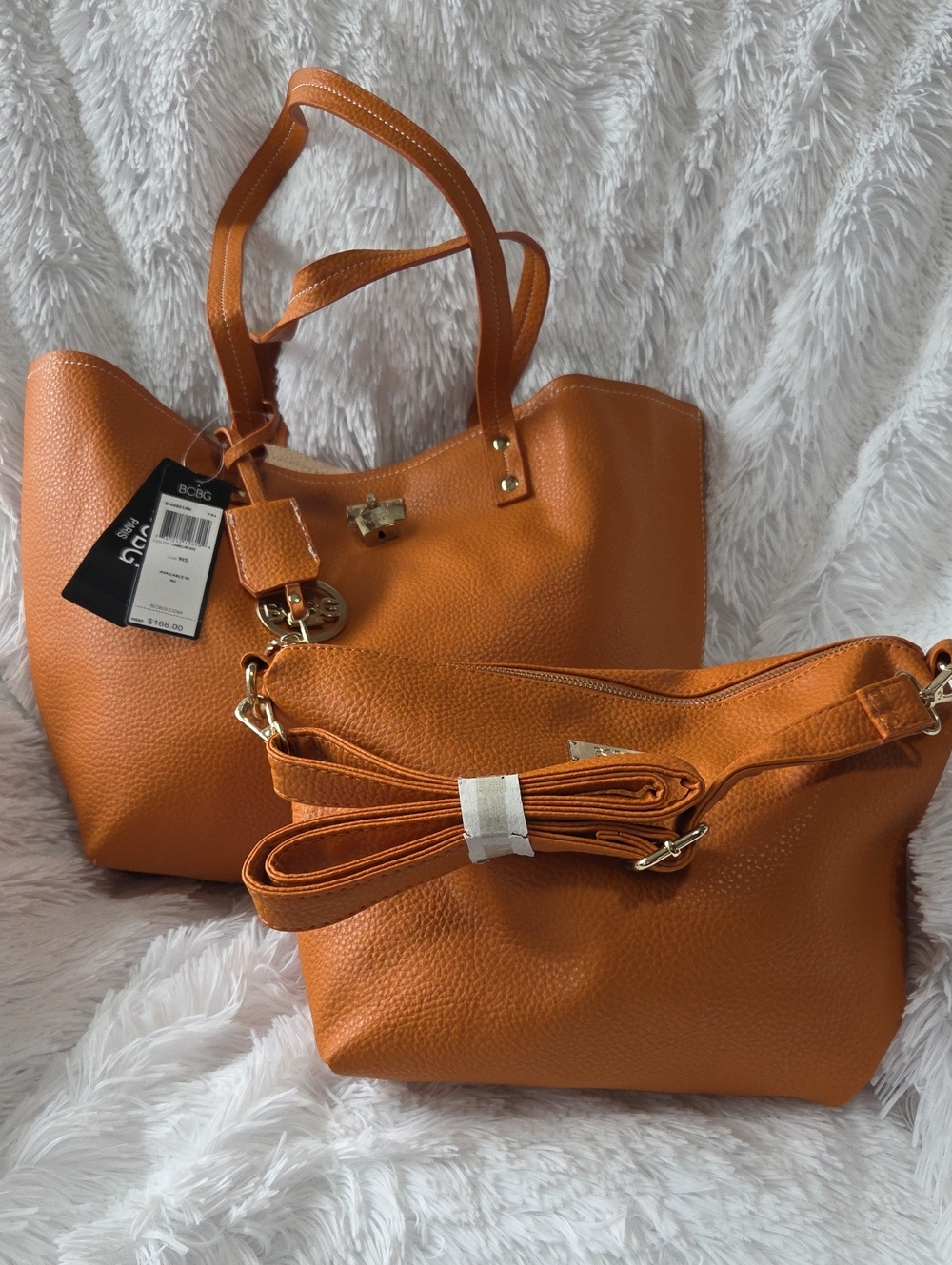 NWT BCBG Orange Pebbled Leather Tote with Matching Crossbody